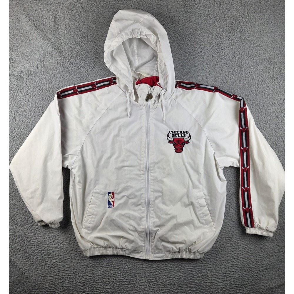 Pro Player Chicago‎ Bulls Windbreaker Jacket Mens L White Vintage NBA Hooded